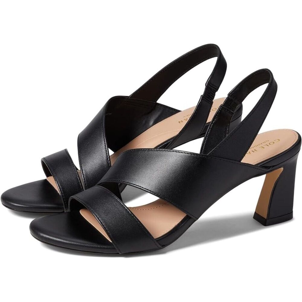 BNIB Cole Haan Grand 360 Amalia 65 Strappy Heeled Sandals in Black Leather Sz 9